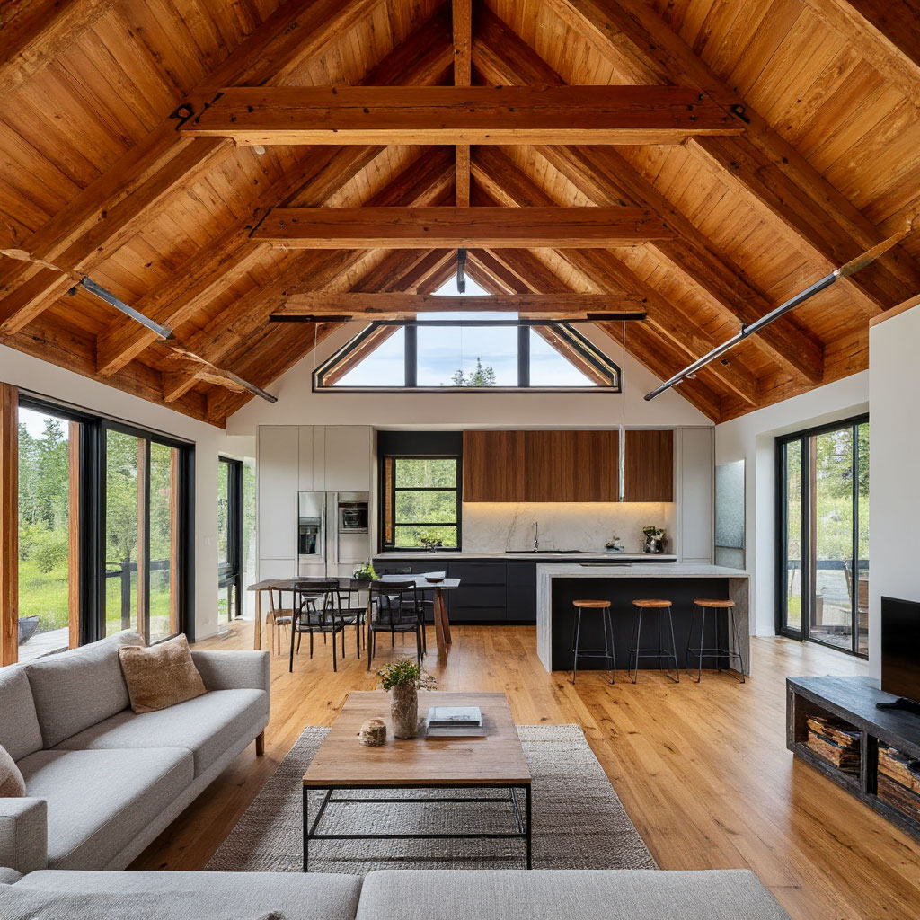 Frame house design blending rustic interior inspiration with clean lines